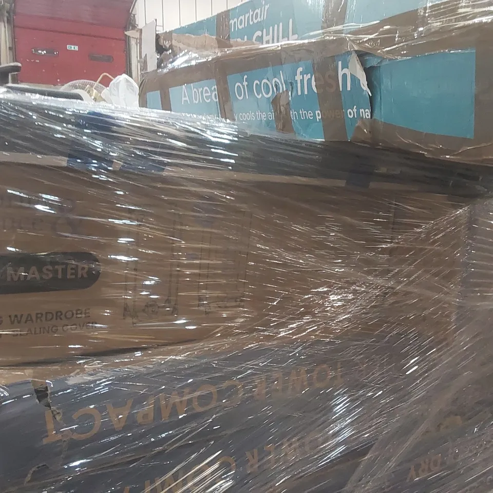 PALLET CONTAINING A VERY LARGE QUANTITY OF ASSORTED ITEMS INCLUDING: SPRING & SPRUCE SPEEDI DRY CLOTHES AIRERS, SMART AIR TOWER FAN & PURIFIERS, DRYING WARDROBE ECT