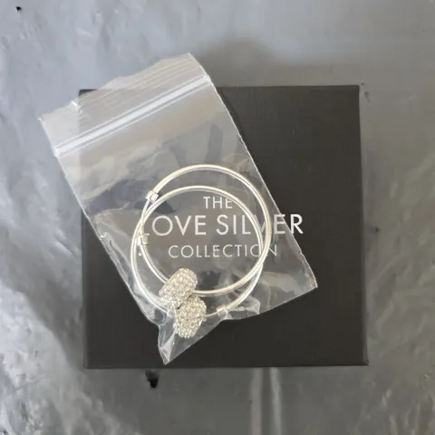 THE LOVE COLLECTION STERLING SILVER 40MM CRYSTAL GLITTER SLIDER HOOPS