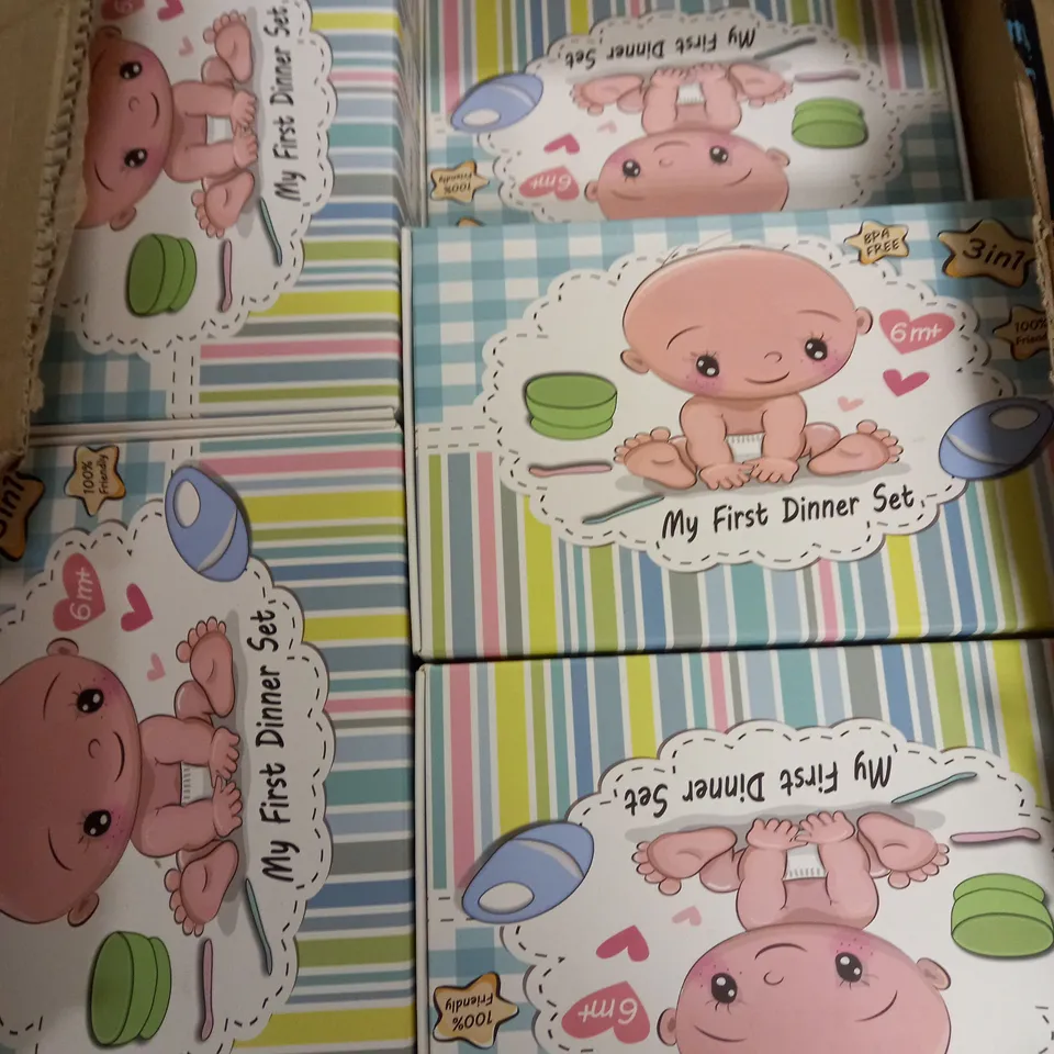 BOX OF APPROX 20 MY FIRST SILICONE DINNER SETS BPA FREE INCLUDES SUCTION BOWL, BIB & SPOON