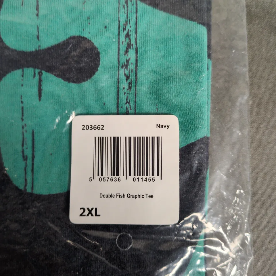 WEIRD FISH NAVY DOUBLE FISH GRAPHIC TEE – UK 2XL