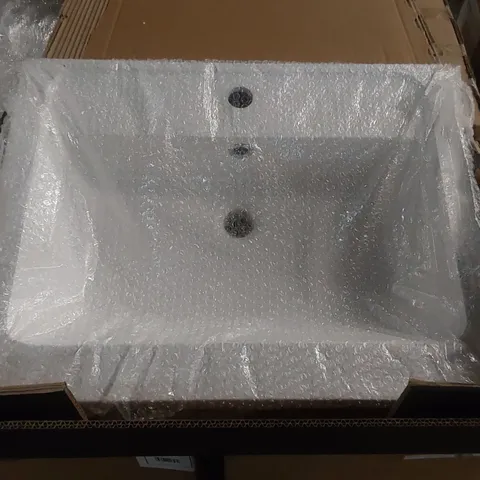 BOXED AQUA DART HARBY 600mm STONE RESIN BASIN - WHITE (1 BOX)