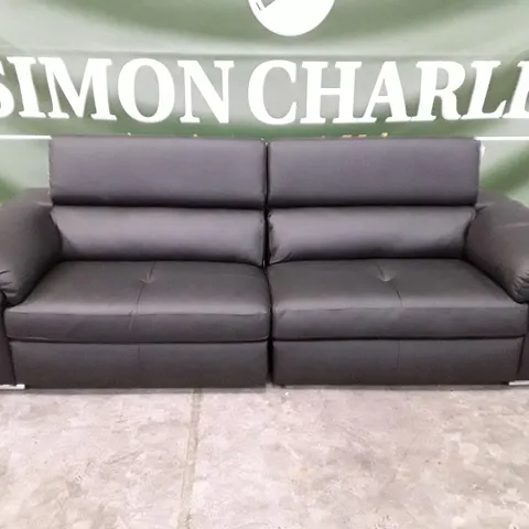 DESIGNER 4 SEATER SOFA WITH ADJUSTABLE HEADREST - BLACK LEATHER