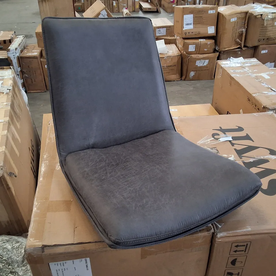 BOXED SET OF 2 DINING CHAIRS - DARK GREY FAUX LEATHER