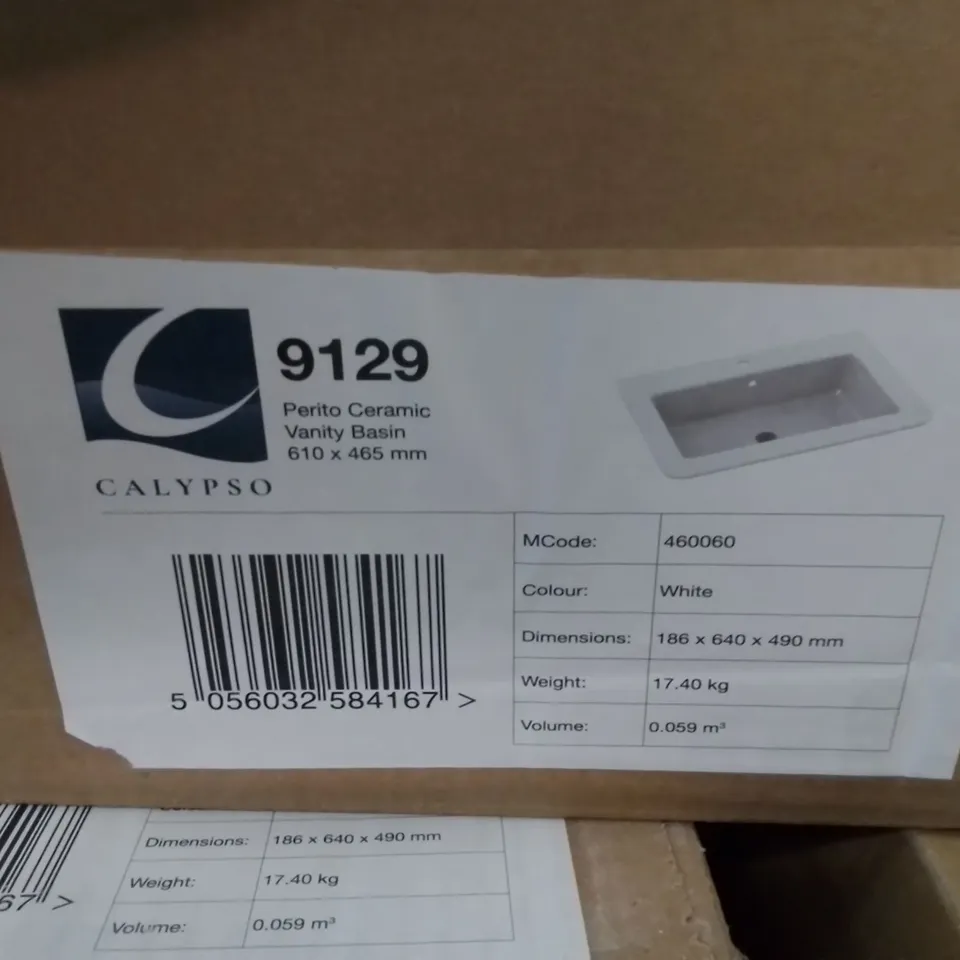 BOXED PERITO CERAMIC VANITY BASIN 610 X 465MM WHITE