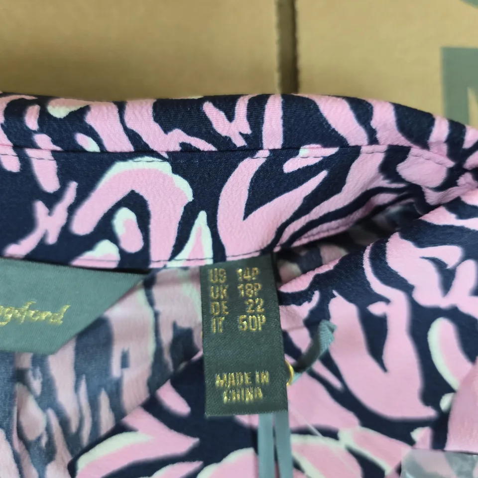 RUTH LANGSFORD PINK ANIMAL PRINT DRESS/BLOUSE UK SIZE 18 PETITE