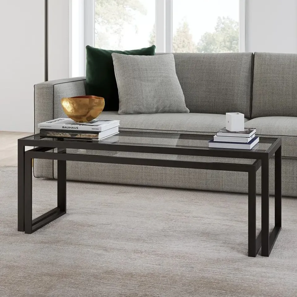 BOXED OGRADY 2 PIECE NESTING COFFEE TABLES BLACKENED BRONZE FINISH