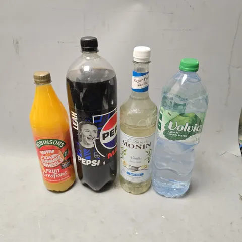 APPROXIMATELY 6 ASSORTED DRINKS ITEMS TO INCLUDE - PEPSI MAX , VOLVIC , ROBINSONS FRUIT CREATIONS ETC