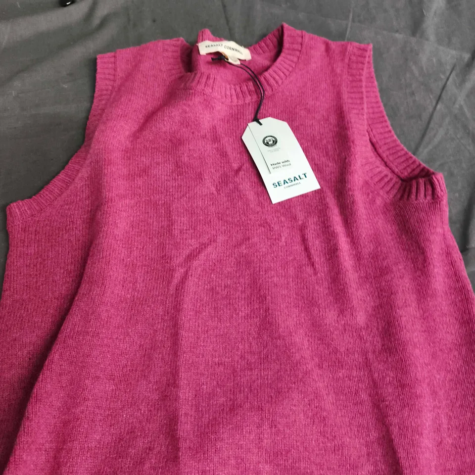 SEASALT CORNWALL EAST VIEW VEST ROSA – MERINO WOOL KNIT TOP, UK 10
