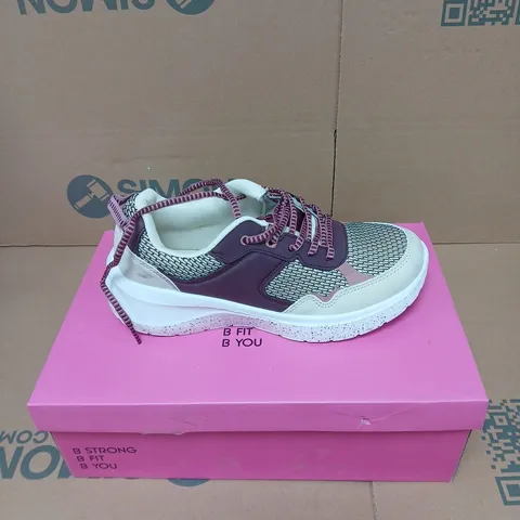 B ACTIVE WOMEN'S ATHLETIC SNEAKERS β PURPLE/BEIGE MESH, PINK LACES SIZE 5 BOXED