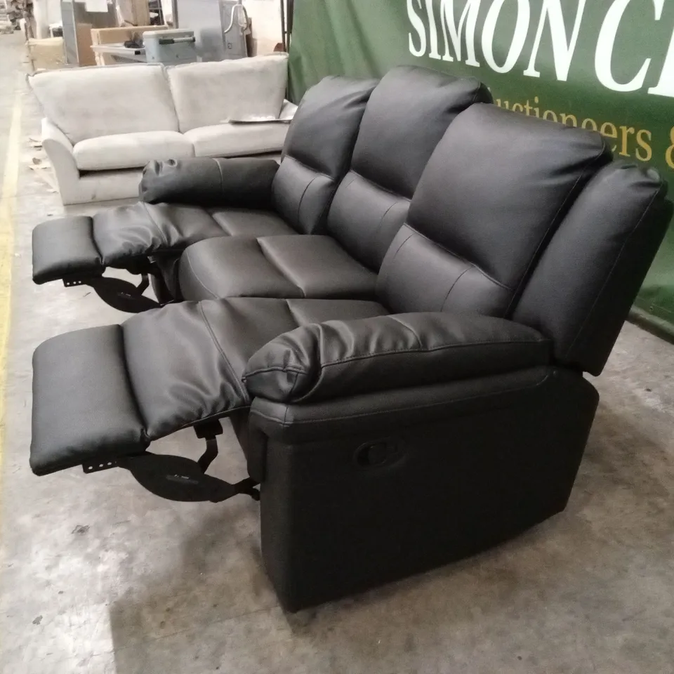 ALBION LUXURY FAUX LEATHER 3 SEATER HIGH BACK MANUAL RECLINER SOFA - BLACK RRP £749