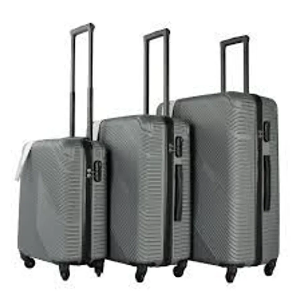 BOXED NEO SET OF APPROXIMATELY 3 DEEP GREY HARD SHELL LUGGAGE SUITCASES (1 BOX)