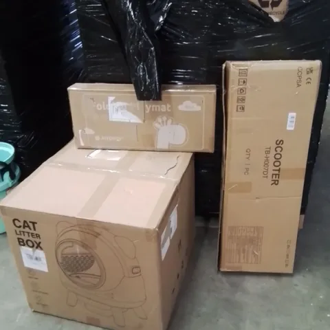 PALLET OF ASSORTED HOUSEHOLD GOODS AND PRODUCTS TO INCLUDE;SCOOTER,PLAYMAT,CAT LITTER BOX