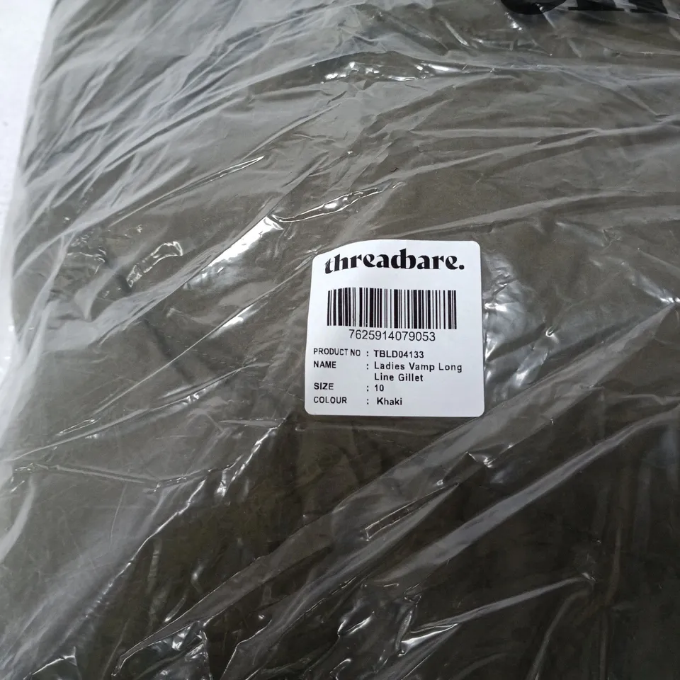 THREADBARE LADIES VAMP LONG LING GILLET KHAKA SIZE 10