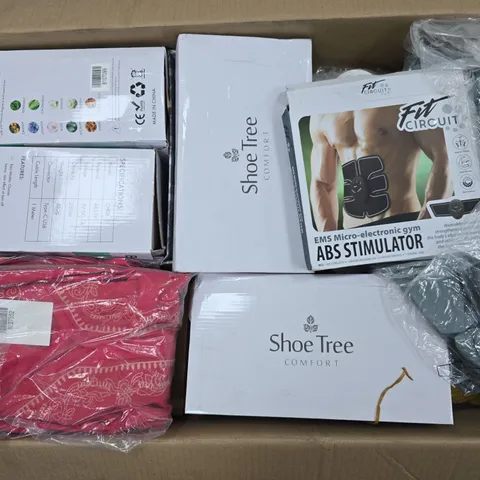 APPROXIMATELY 12 ASSORTED ITEMS TO INCLUDE ABS STIMULATOR, SHOETREE SHOES, RAIN CLOUD HUMIDIFIER, ETC - COLLECTION ONLY