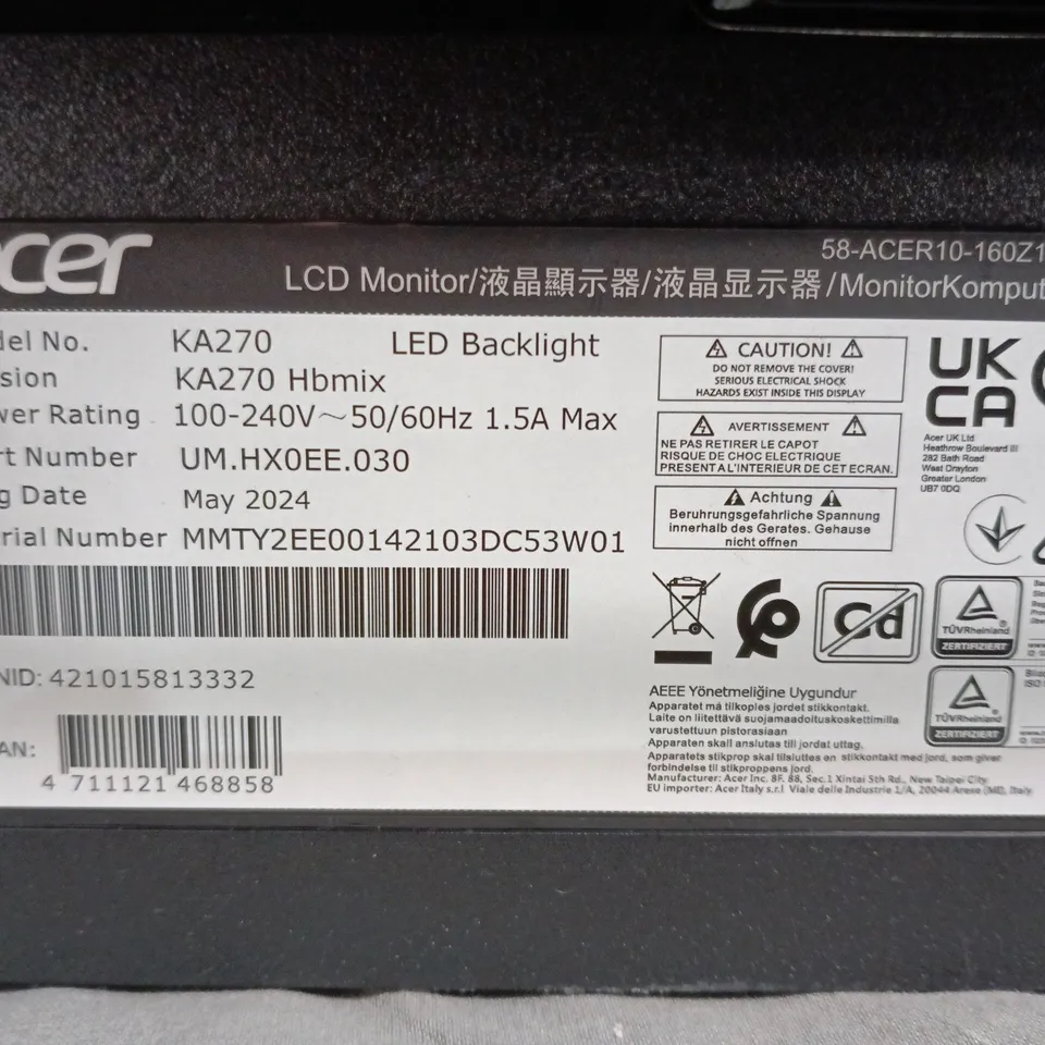 ACER KA270 27-INCH LCD MONITOR