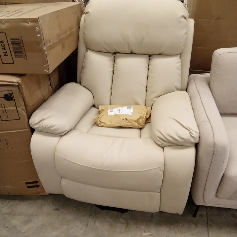 DESIGNER CREAM FAUX LEATHER ELECTRIC RECLINER CHAIR