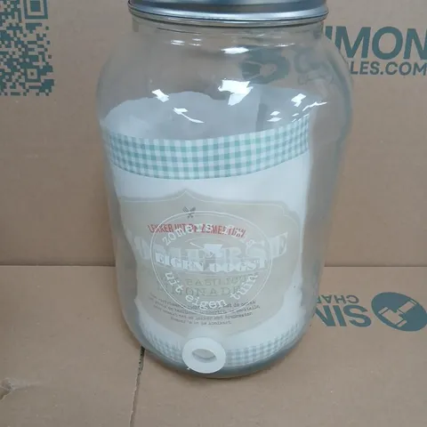 GLASS STORAGE JAR WITH METAL LID AND GINGHAM WRAP