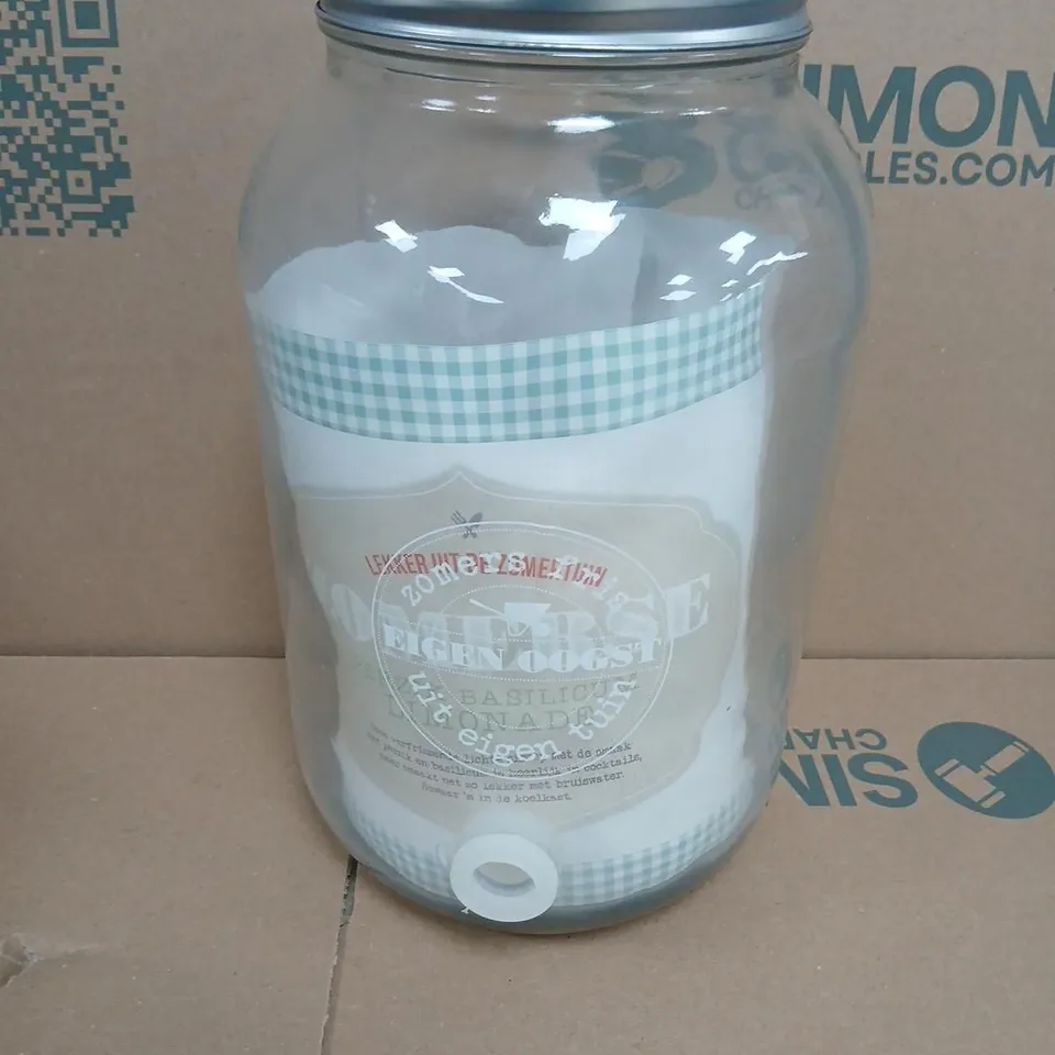 GLASS STORAGE JAR WITH METAL LID AND GINGHAM WRAP