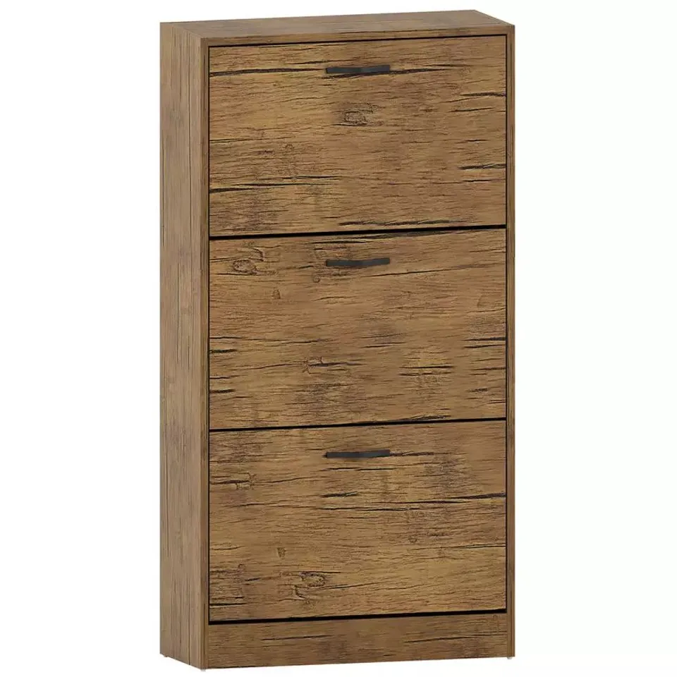 BOXED VIDA DESIGN 3 DRAWER SHOE CABINET - ANTIQUE BROWN