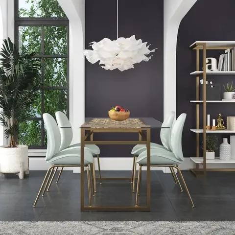 BOXED COSMO LIVING JULIETTE 6 SEATER RECTANGLE DINING TABLE, GLASS TOP & BRASS LEGS (2 BOXES)
