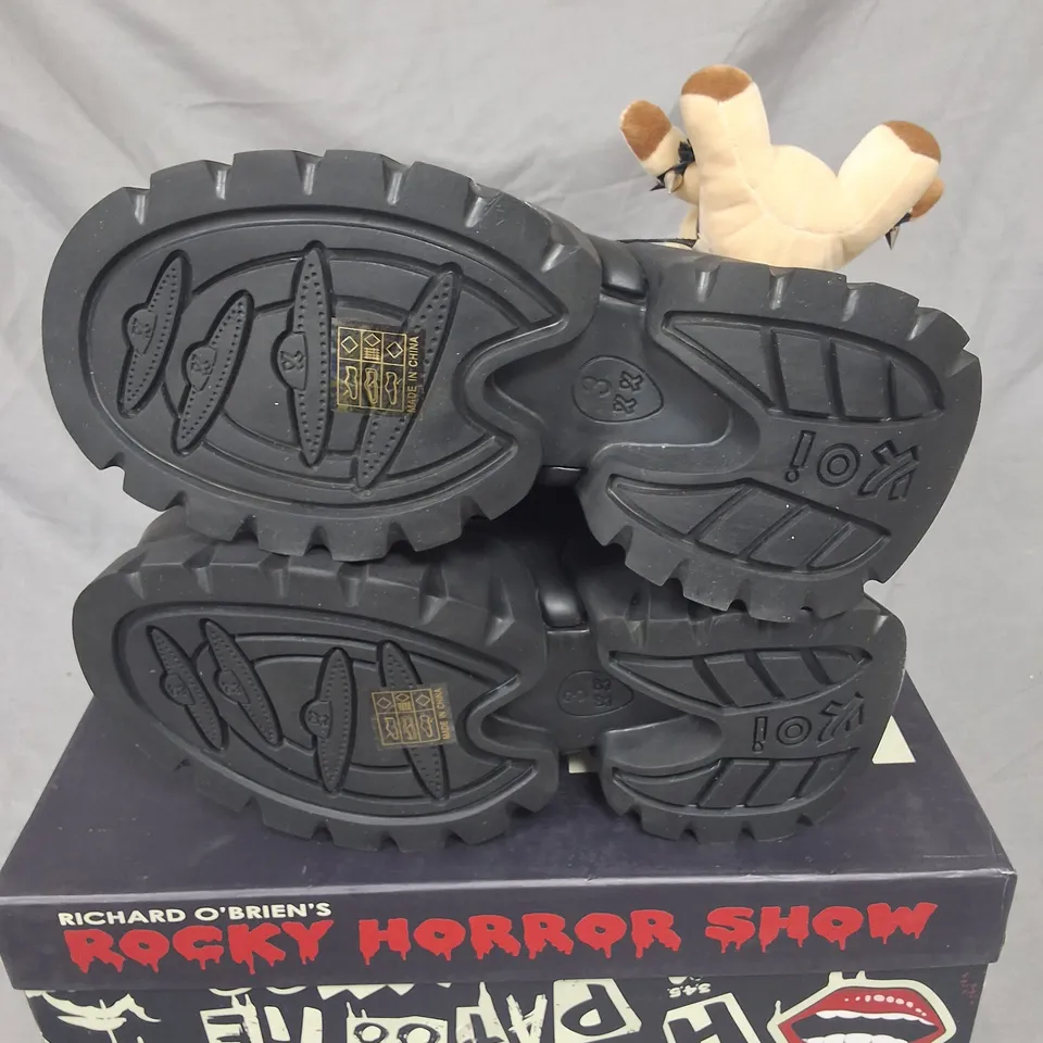 BOXED KOI ROCKY HORROR SHOW EDDIE'S TEDDY PLATFORM BOOTS IN BLACK - UK 3