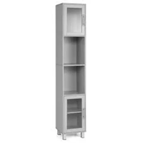 BOXED COSTWAY 2 DOOR 4 SHELF GREY FREESTANDING SLIM WOODEN BATHROOM CABINET