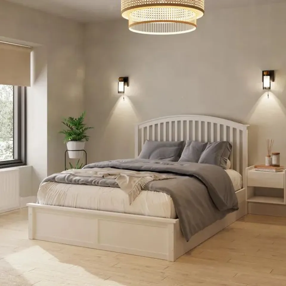 BOXED GFW MADRID DOUBLE OAK WOOD OTTOMAN BED (3 BOXES)