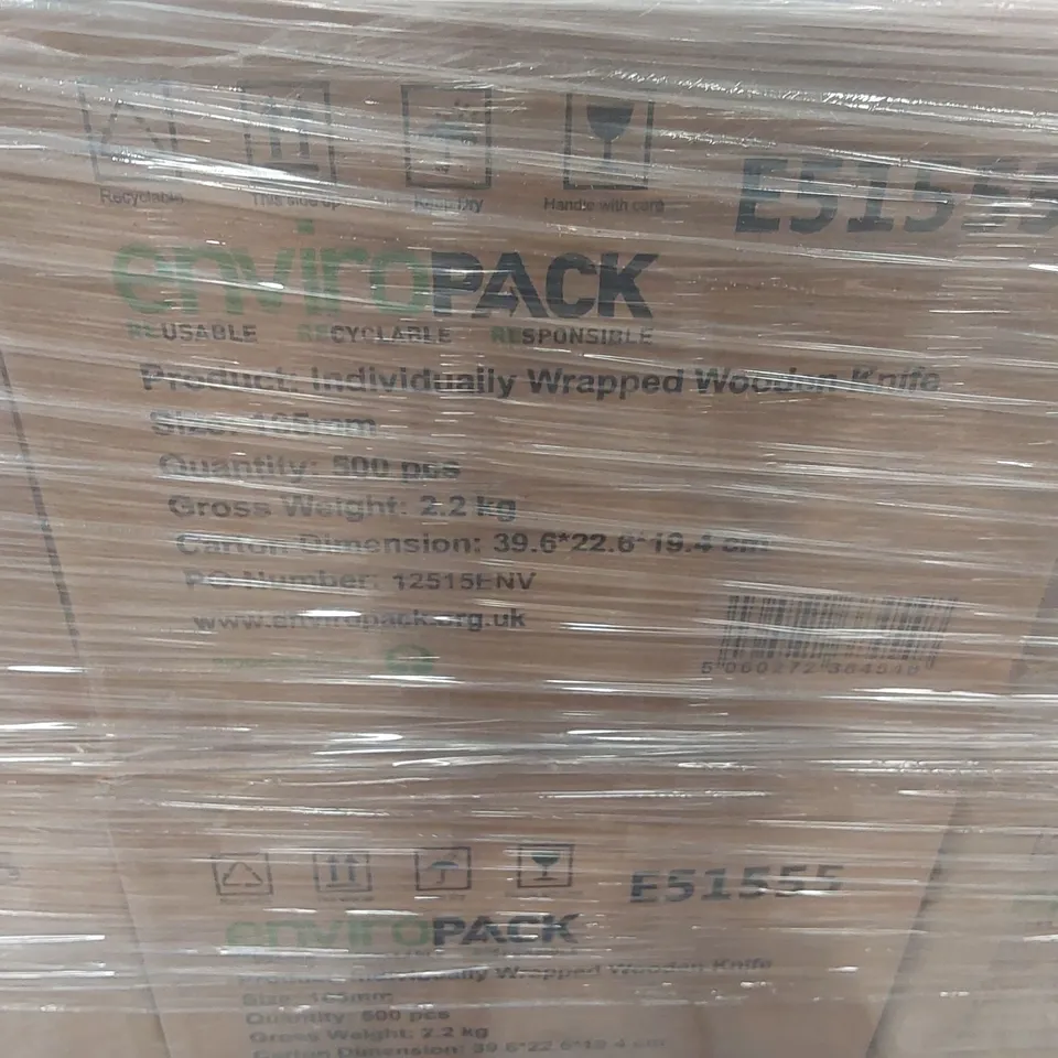 PALLET CONTAINING APPROXIMATELY 28,000 ENVIRONMENTALLY FRIENDLY DISPOSABLE WOODEN KNIVES