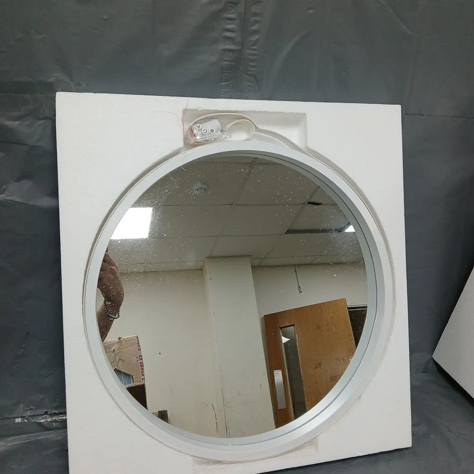 boxed round wall mirror with hanging strap 