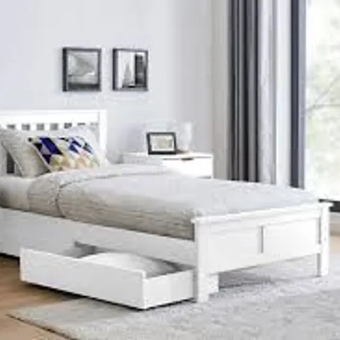 BOXED AZURE WHITE WOODEN SOLID PINE QUALITY SINGLE BED FRAME (3 BOXES)