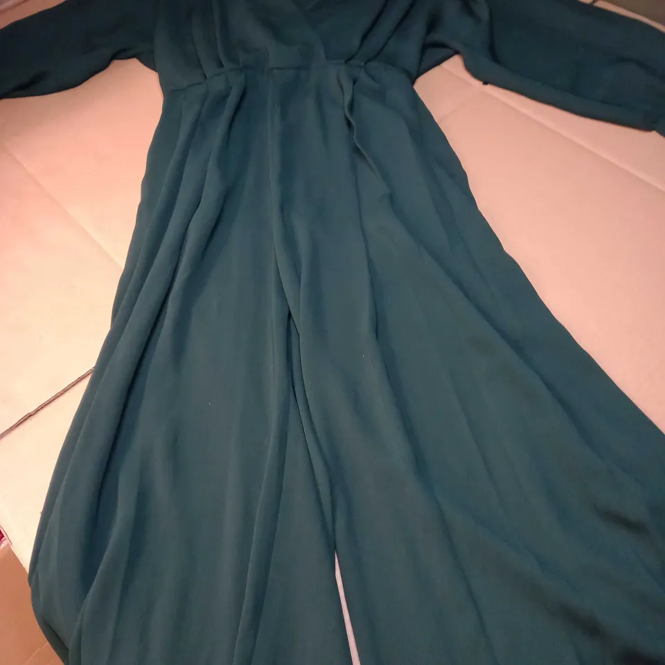 ZARA BOTTLE GREEN PLUNGE JUMPSUIT - MEDIUM