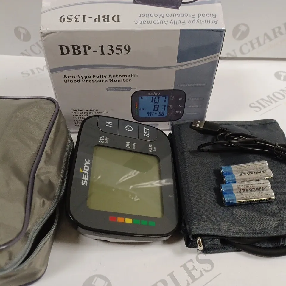 BOXED SEJOY DBP-1359 ARM TYPE FULLY AUTOMATIC BLOOD PRESSURE MONITOR