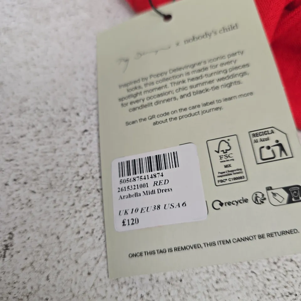 NOBODY'S CHILD RED MIDI DRESS – UK 10 (EU 38) – WITH TAG