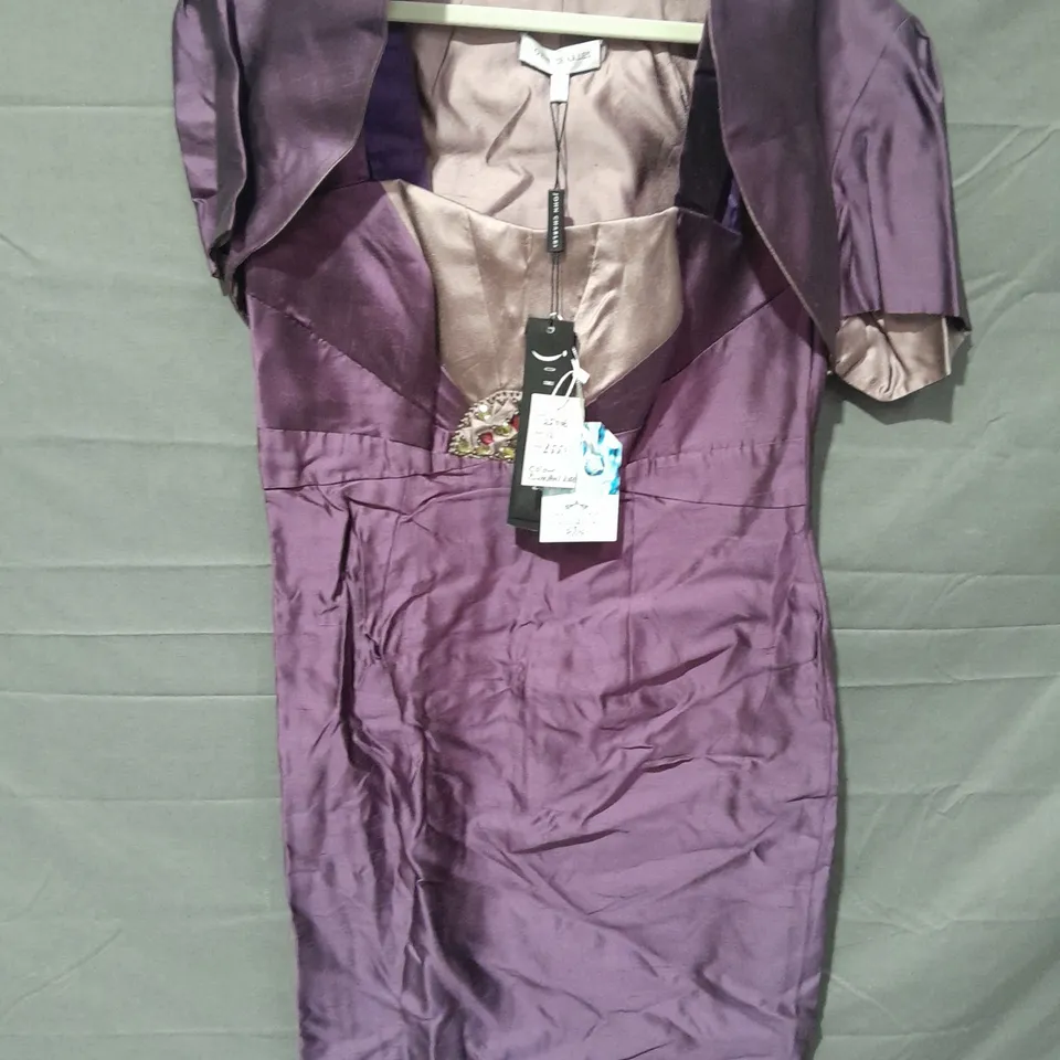 JOHN CHARLES PURPLE EMBELLISHED DRESS WITH SHOULDER JACKET - 12