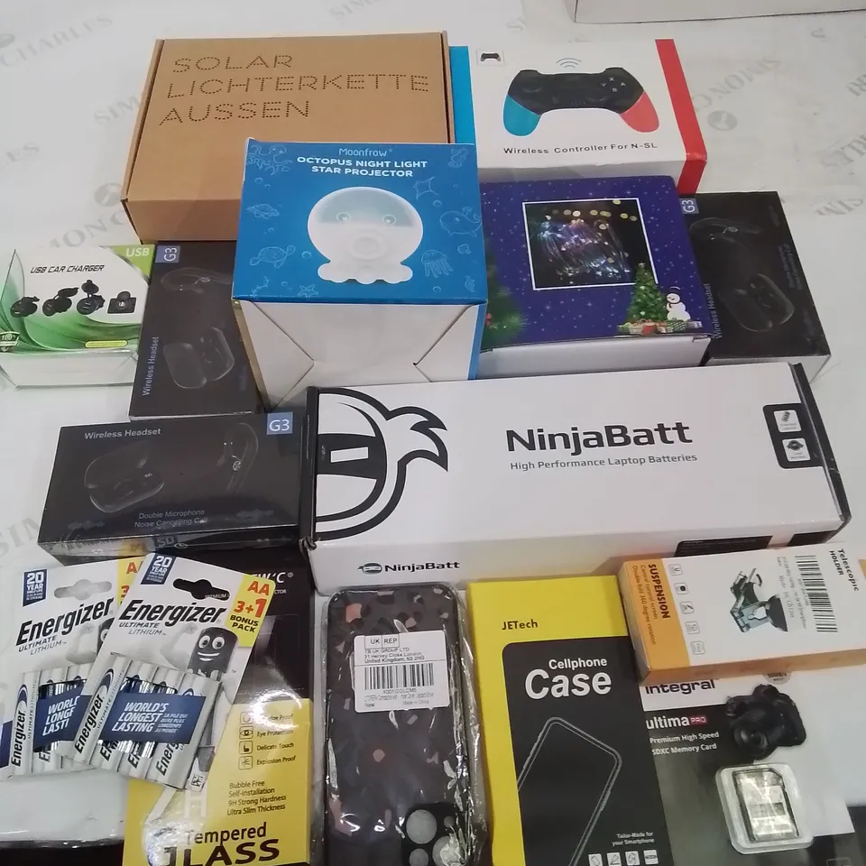 BOX CONTAINING LARGE AMOUNT OF MIXED BOXED ELECTRONIC ITEMS PHONE ACCESSORIES ETC.