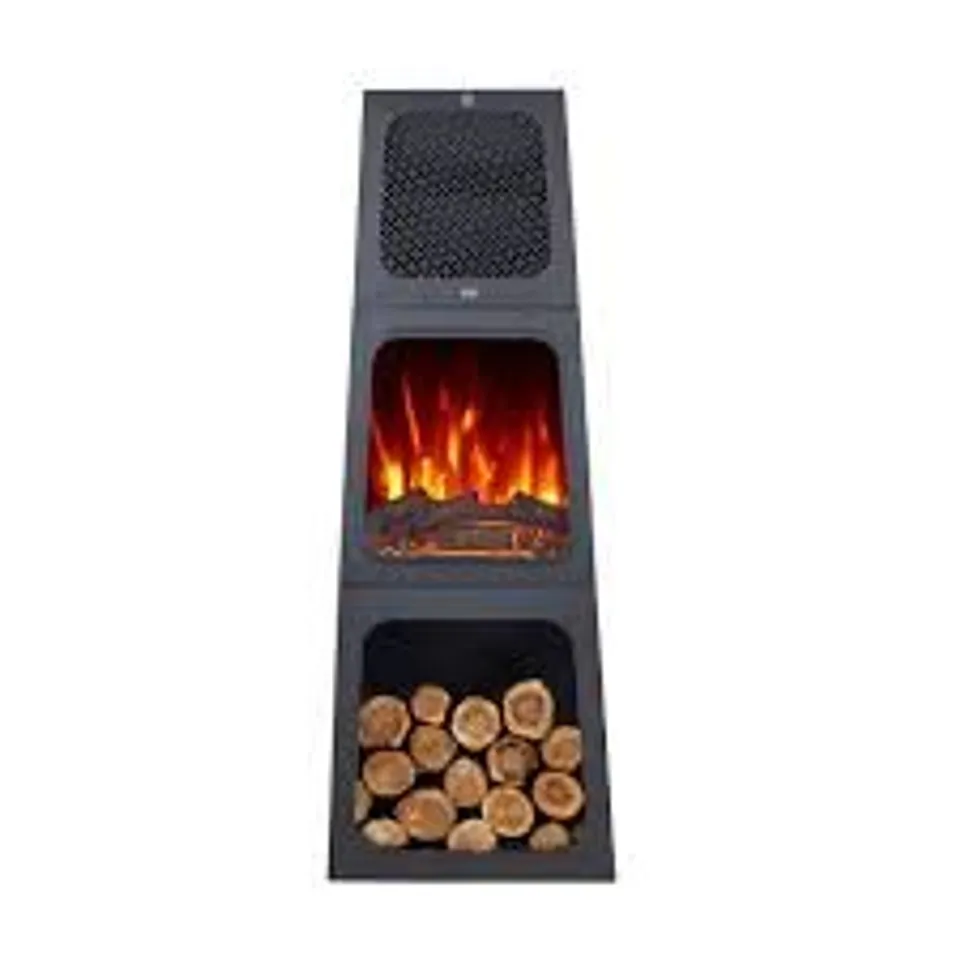 BOXED NEO MODERN TALL TRIANGLE PYRAMID FREE STANDING ELECTRIC FIREPLACE