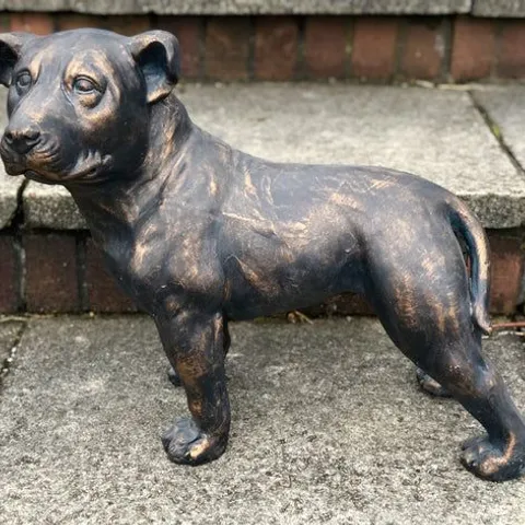 BOXED SASSY HOME  STAFFORDSHIRE BULL TERRIER PUPPY ORNAMENT - BRONZE/BRASS EFFECT (1 BOX)