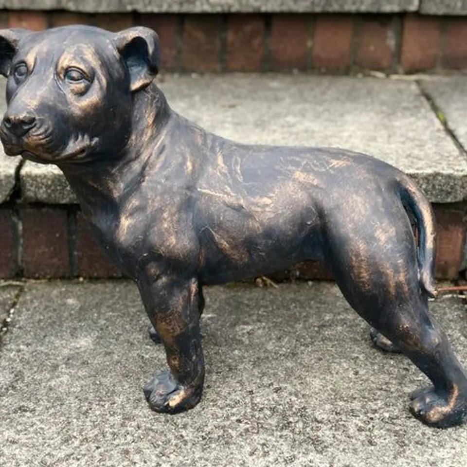BOXED SASSY HOME STAFFORDSHIRE BULL TERRIER PUPPY ORNAMENT - BRONZE/BRASS EFFECT (1 BOX)
