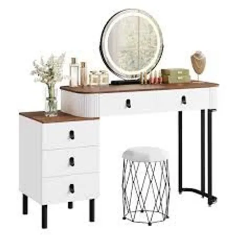 BOXED DRESSING TABLE WITH LED LIGHTS MIRROR, 3-COLOUR DIMMABLE - WOOD EFFECT ORANGE BROWN (1 BOX)