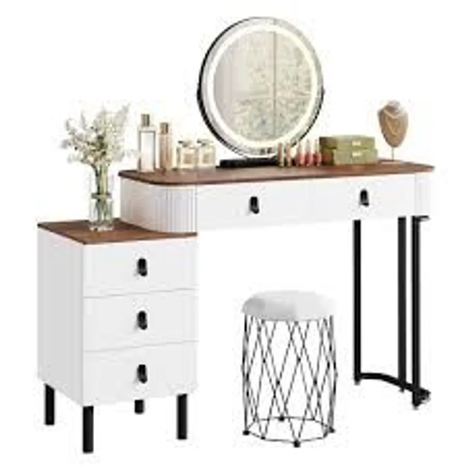 BOXED DRESSING TABLE WITH LED LIGHTS MIRROR, 3-COLOUR DIMMABLE - WOOD EFFECT ORANGE BROWN (1 BOX)