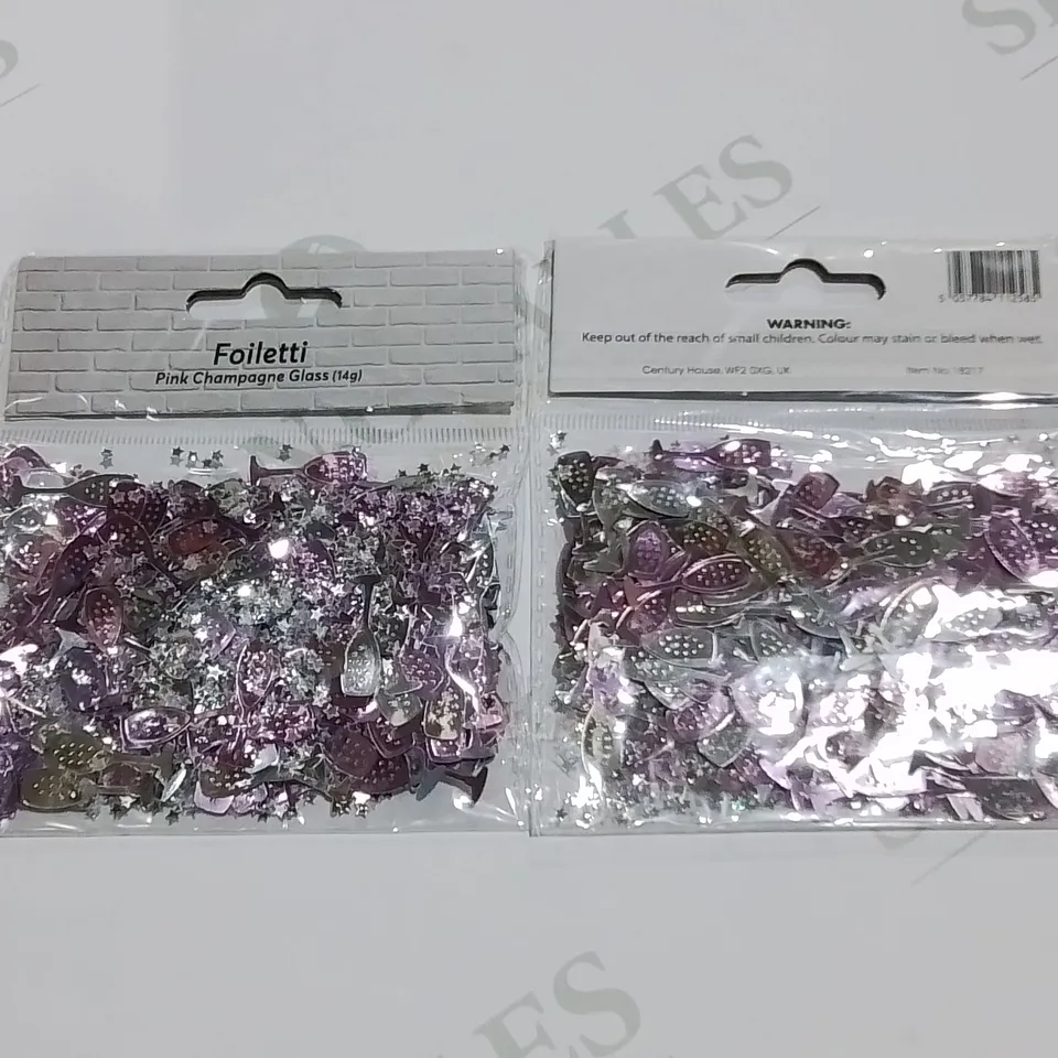 LOT OF 144 BRAND NEW 14G PACKS OF PINK CHAMPAGNE GLASS CONFETTI 