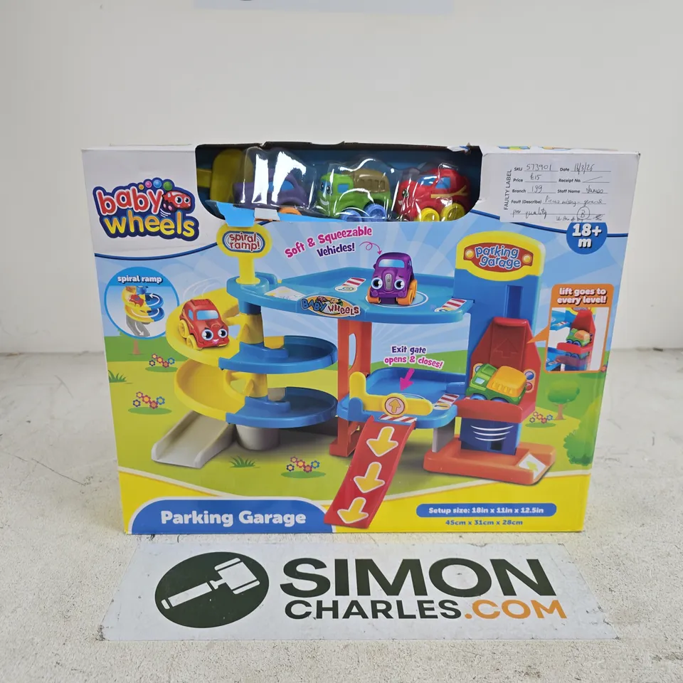 BABY WHEELS PARKING GARAGE PLAYSET – SPIRAL RAMP, BOXED
