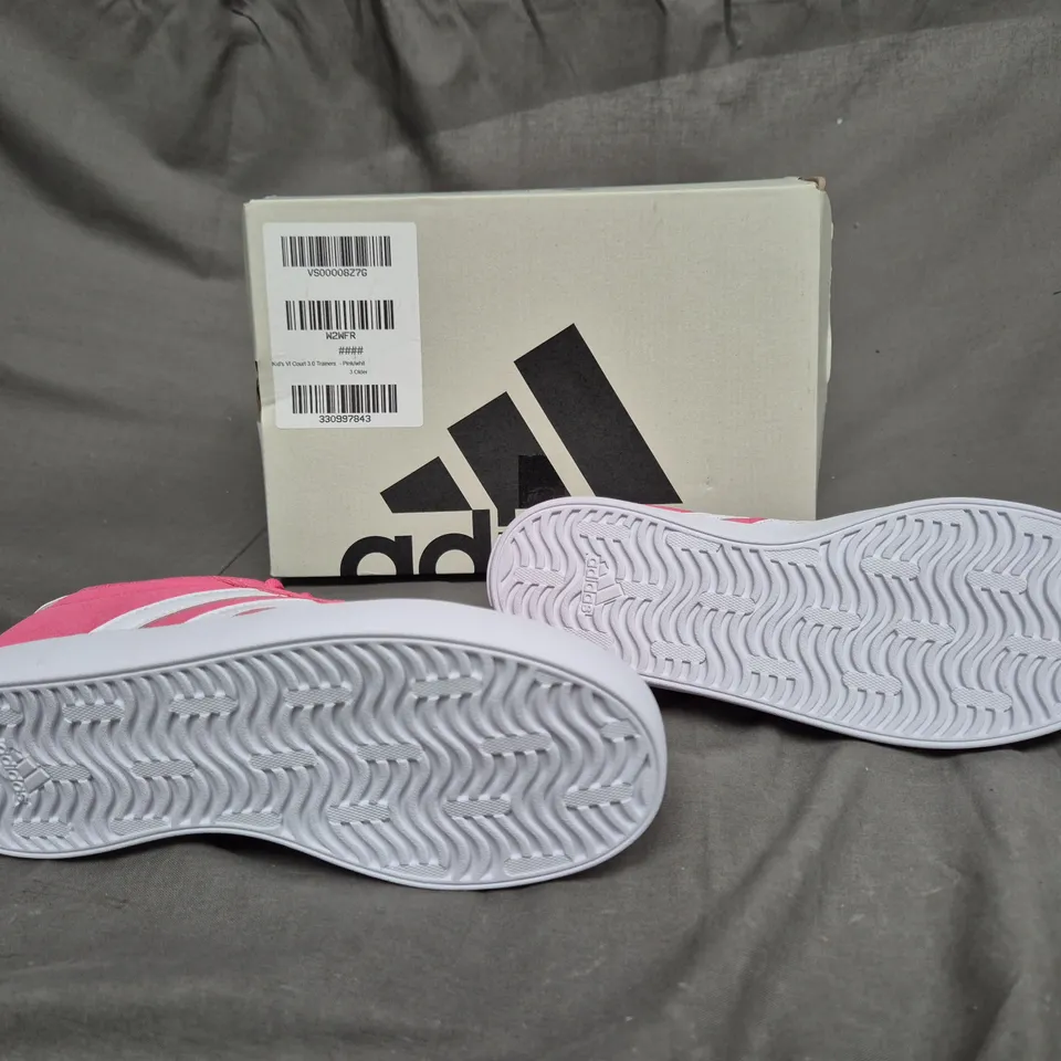 BOXED PAIR OF ADIDAS KIDS VL COURT 3.0 PINK UK 3