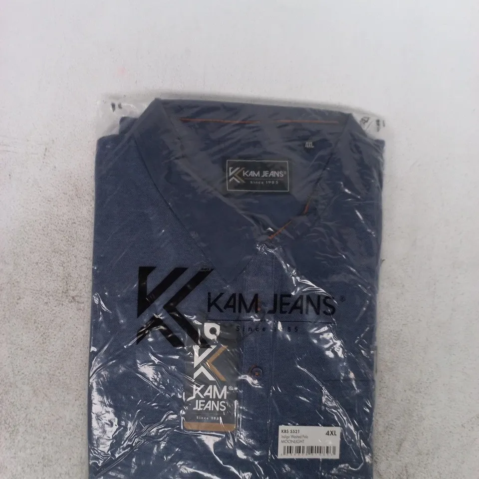 BAGGED KAM JEANS INDIGO WASHED POLO SHIRT IN MOONLIGHT SIZE 4XL