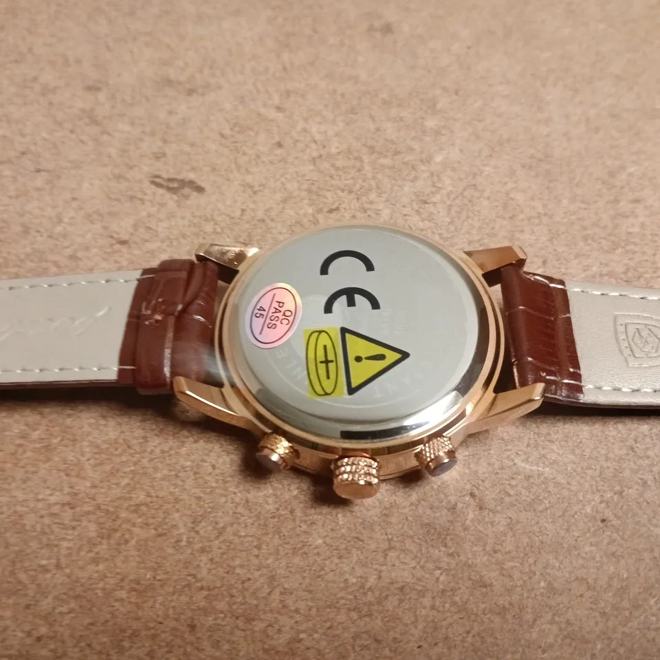 POEDAGAR MOONPHASE CHRONOGRAPH WRISTWATCH WITH BROWN LEATHER STRAP – BOXED