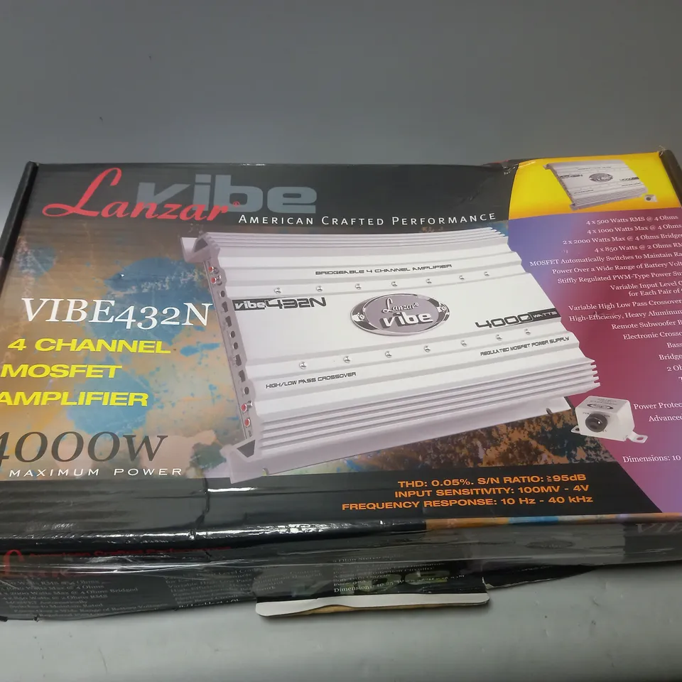 BOXED LANZAR AMERICAN CRAFTED PERFORMANCE VIBE432N 4 CHANNEL MOSFET AMPLIFIER 