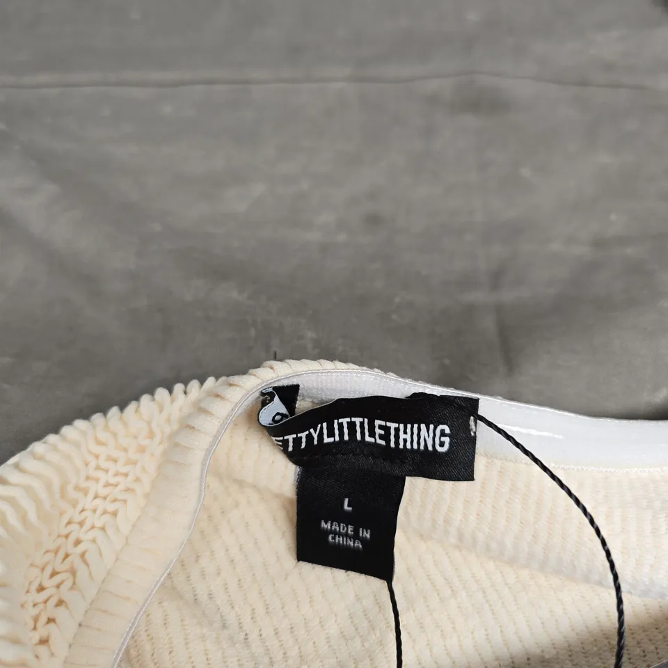 PRETTYLITTLETHING IVORY KNIT BODYSUIT – SIZE L