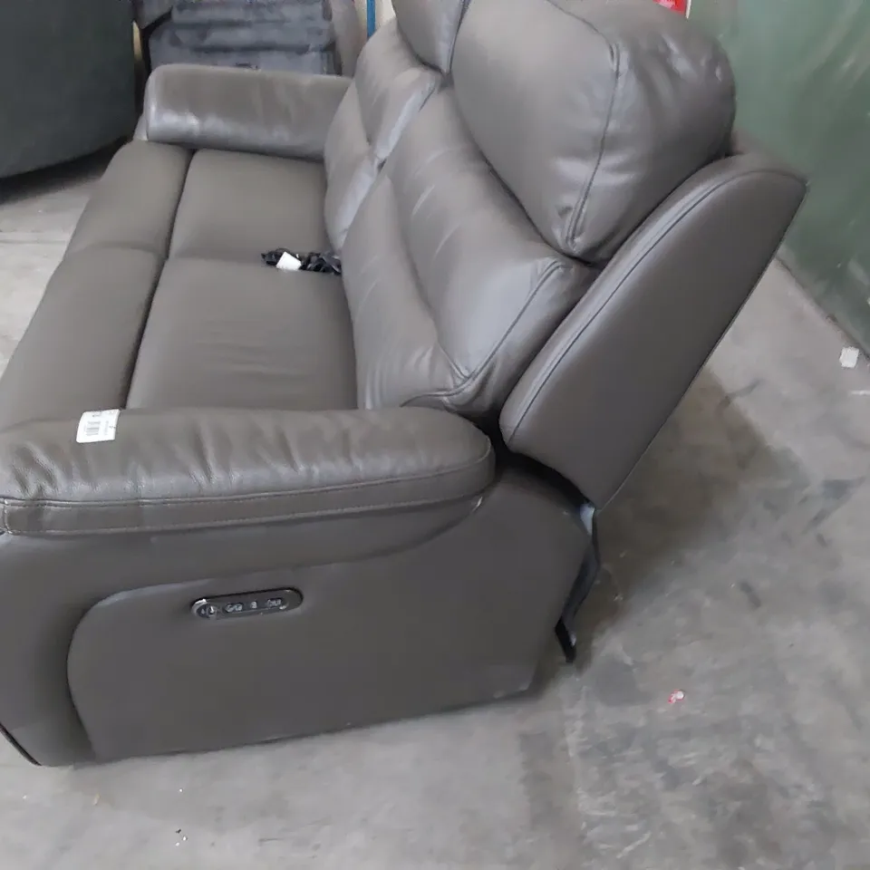 DESIGNER JAMES POWER RECLINING THREE SEATER SOFA GREY LEATHER 
