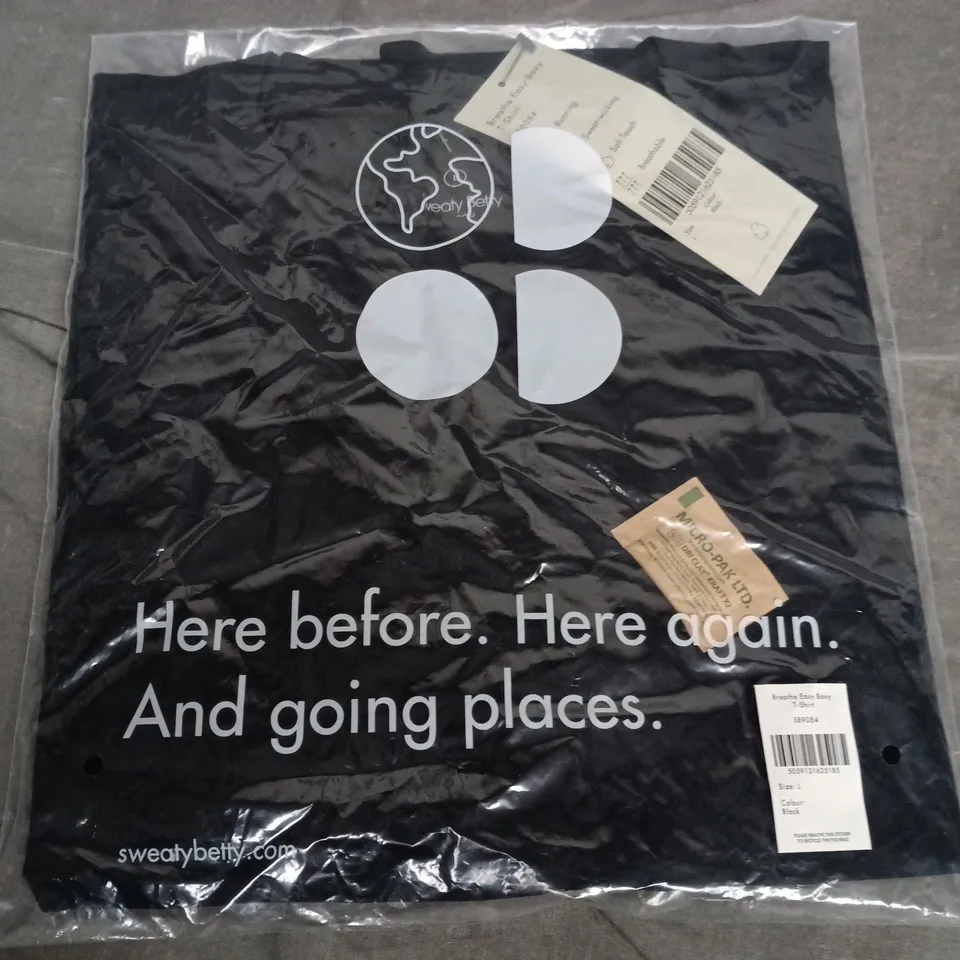 BAGGED SWEATY BETTY BREATHE EASY BOXY T-SHIRT SB9084, UK L, BLACK