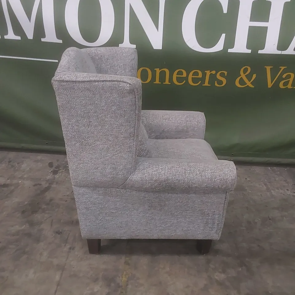 DENTON CHUNKY WEAVE FABRIC WING BACK CHAIR - GREY